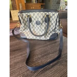 Vintage Gucci Boston Navy GG Supreme Canvas Top Handle/Crossbody Bag